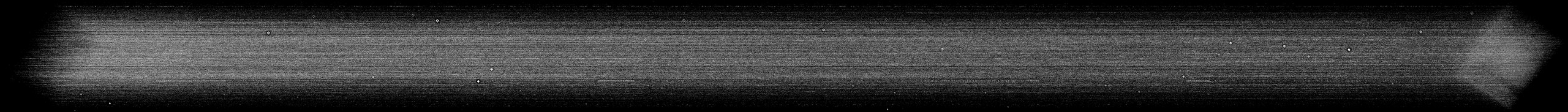 The whole night as one pole-centred polar strip, 4x reduced. In polar coordinates de-rotation is a pure shift along the position-angle axis, which is why ten hours fits in a single array.